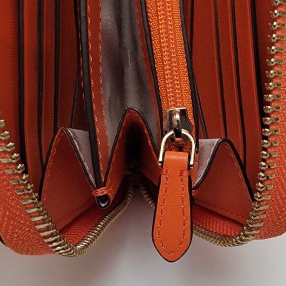 Kate Spade Leila Large Continental Wallet Zipper Closure Orange Pebbled Leather - Picture 7 of 10